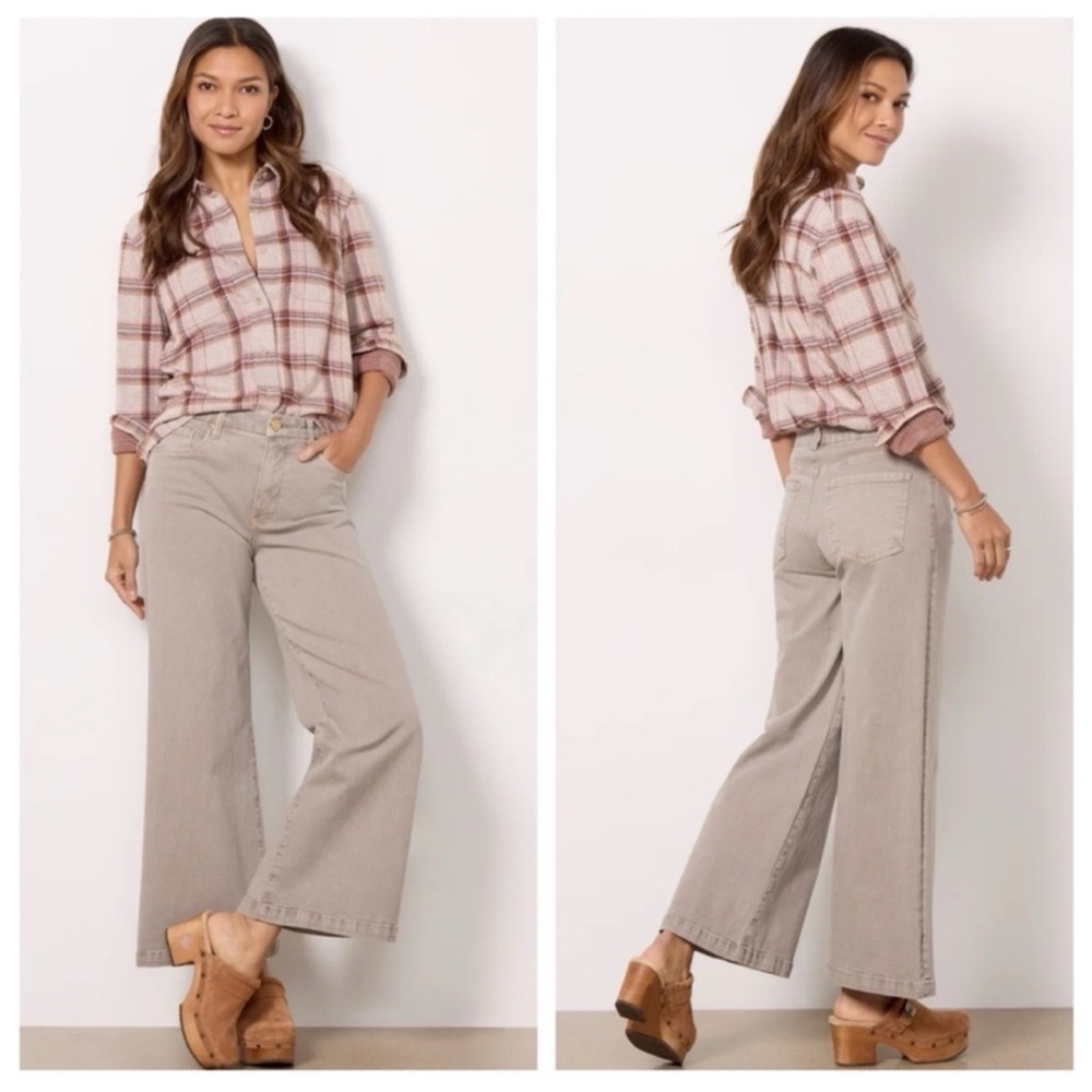 Evereve Kut From The Kloth Meg Wide Leg Fab Ab Coffee Cream Jeans size 10